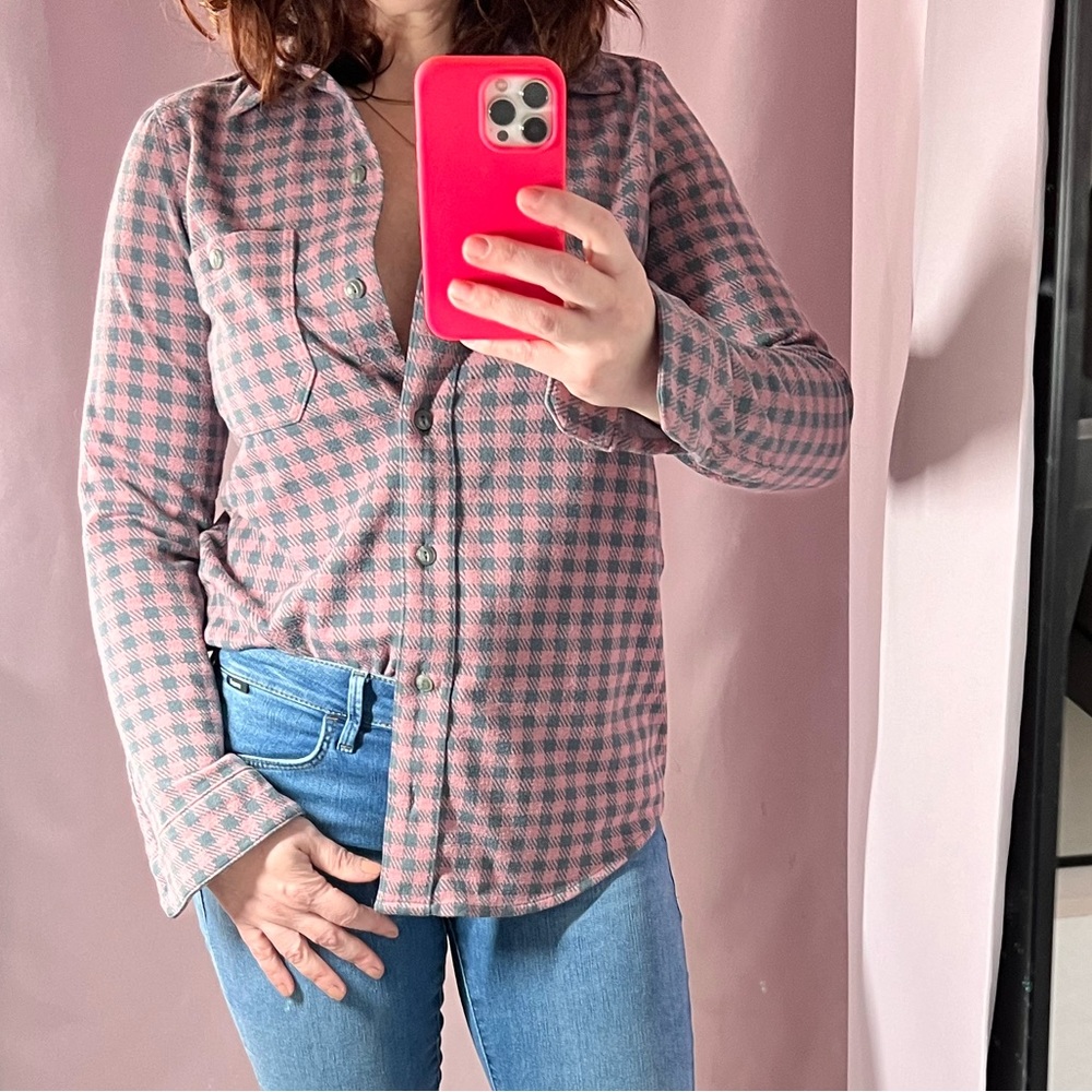 LL BEAN button down. Checkered navy/pink